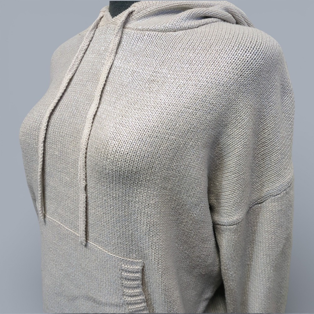 EVEREVE Aspen Silver Oatmeal Metallic Hoodie Sweater Small Oversized Cozy - Picture 2 of 9